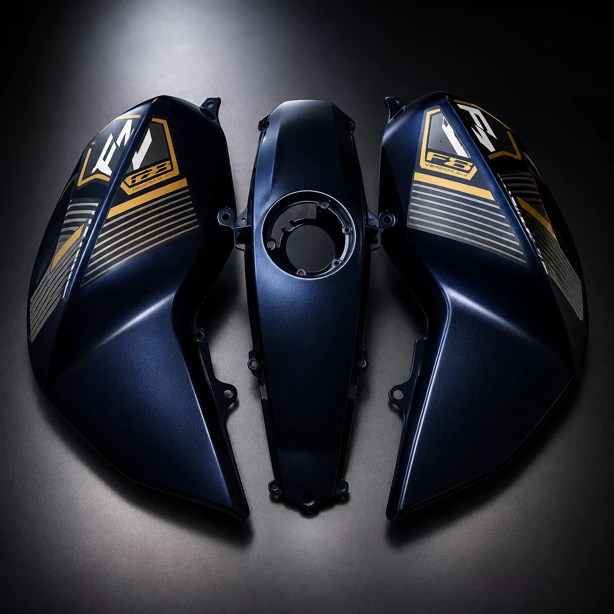 Eauto Tank Cover with Graphics for Yamaha FZ-S V2.0 - Matt Dark Blue - Set of 3